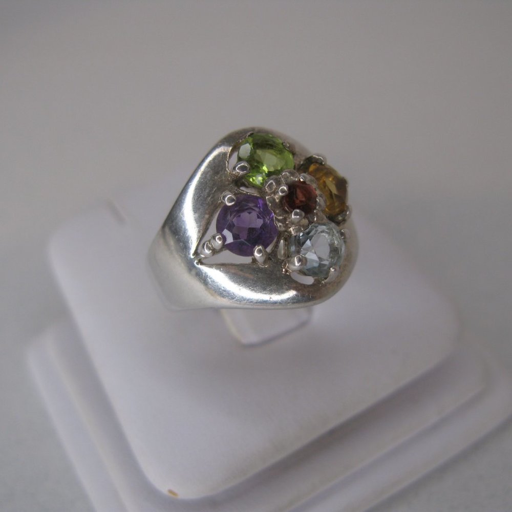 Sterling Silver Multi Color Gemstone Ring Size 7 - Picture 2 of 8